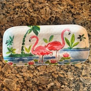 Tropical Paradise Hand-Painted Ceramic Serving Platter with Pink Flamingos